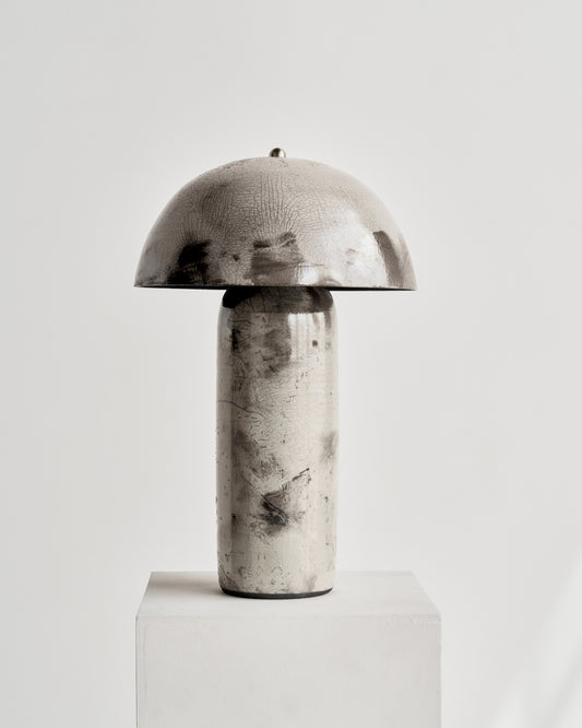Ceramicah Raku Tera Lamp in White Crackle Large
