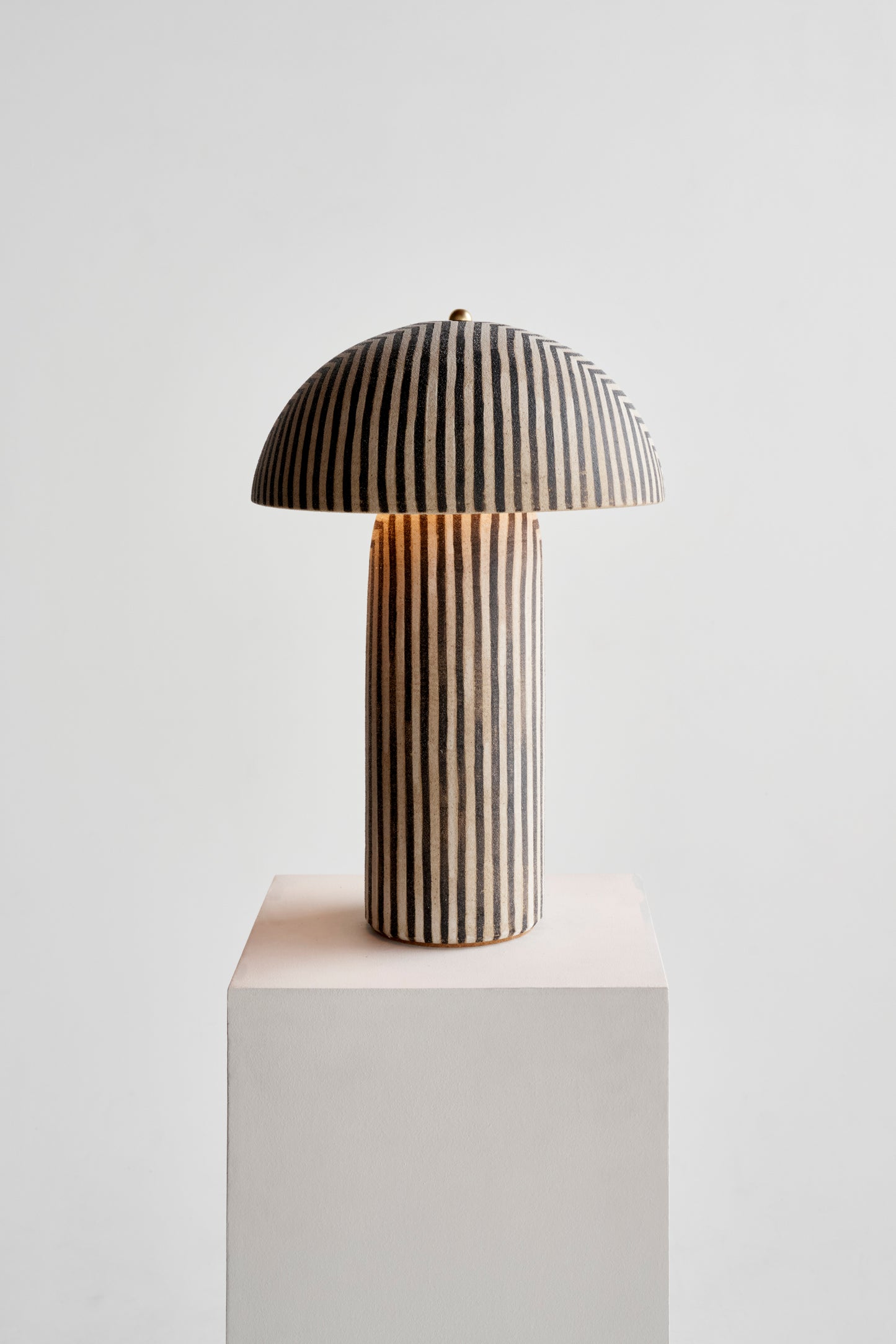 Ceramicah Tera Lamp Stripe with Stripe Shade Extra Large turned on