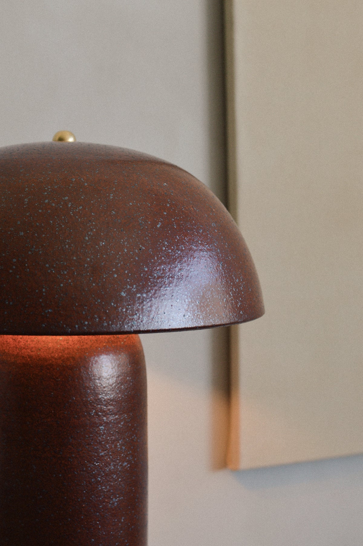 Ceramicah - Tera Lamp in Red Shino Glaze finish, close up of the lampshade