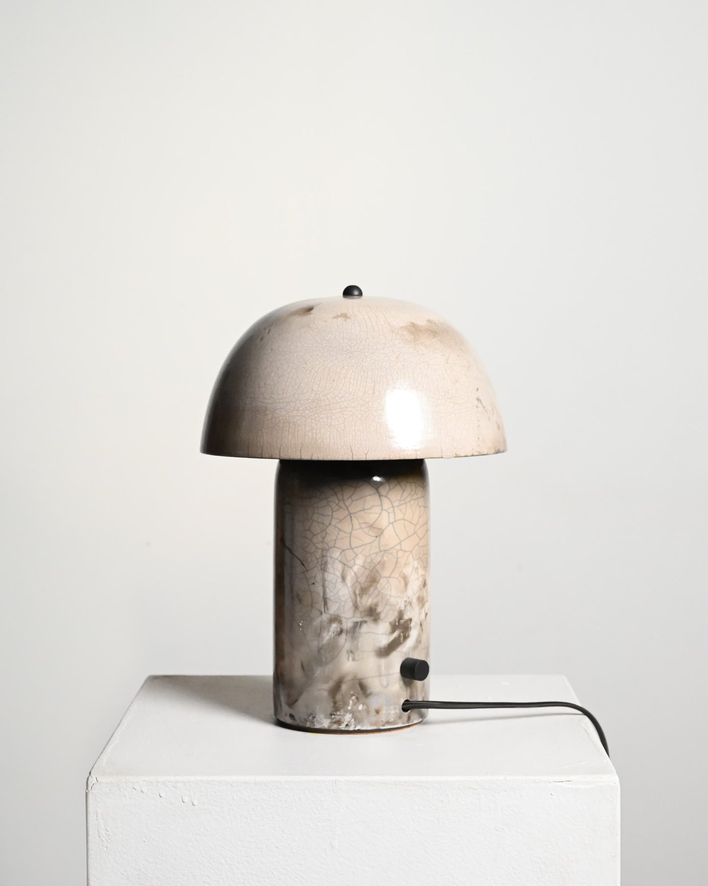 Tera Lamp in White Crackle Raku - M