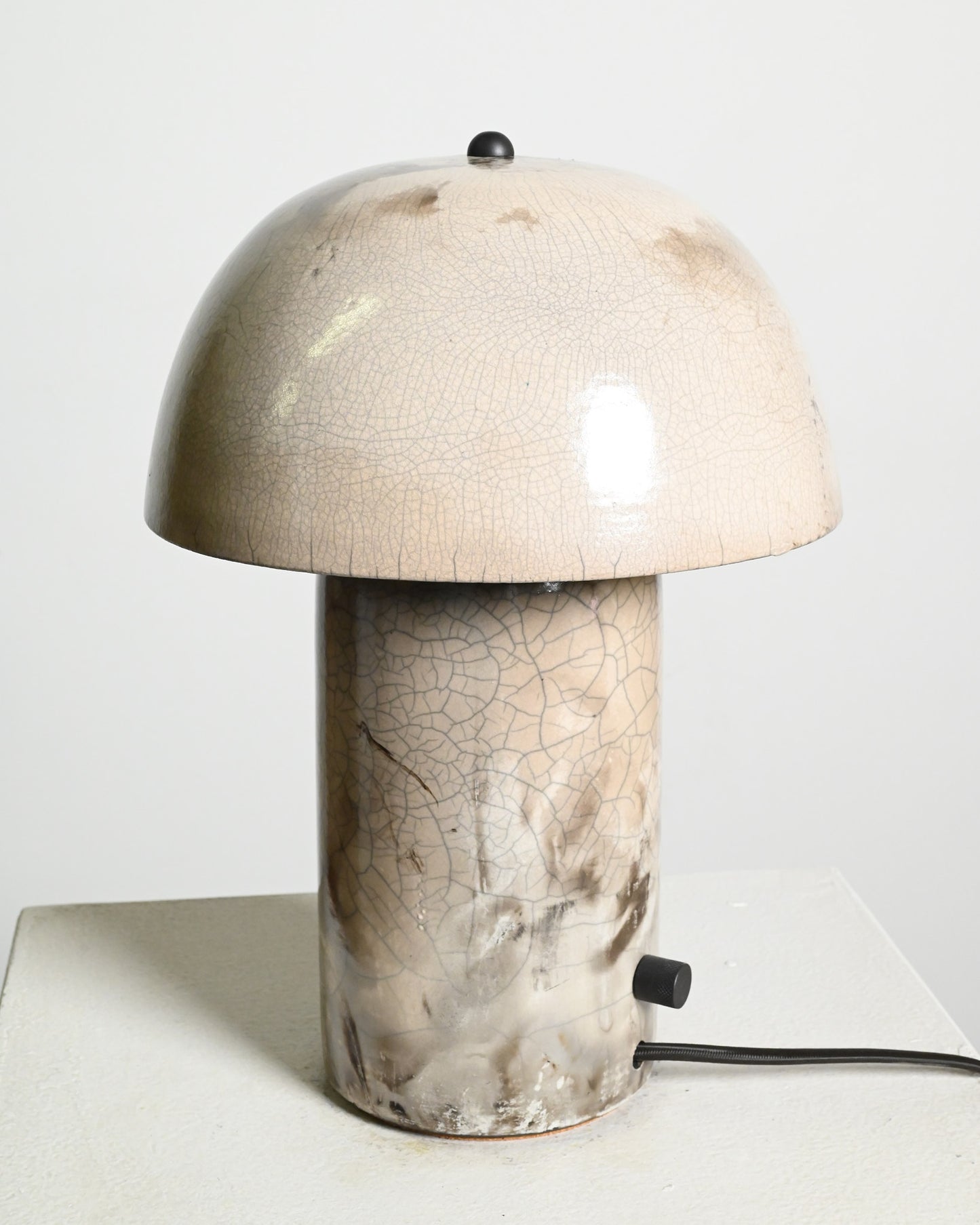 Tera Lamp in White Crackle Raku - M