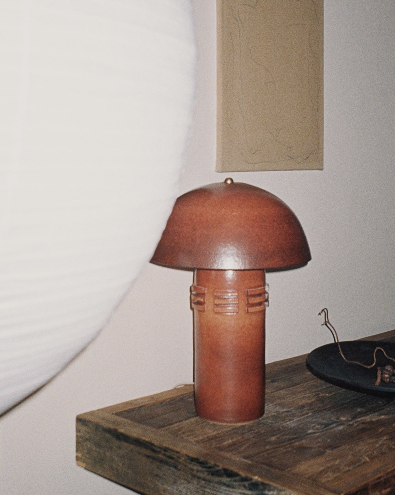 Ceramicah - Red Shino Glaze Tera Lamp with Ribbed details